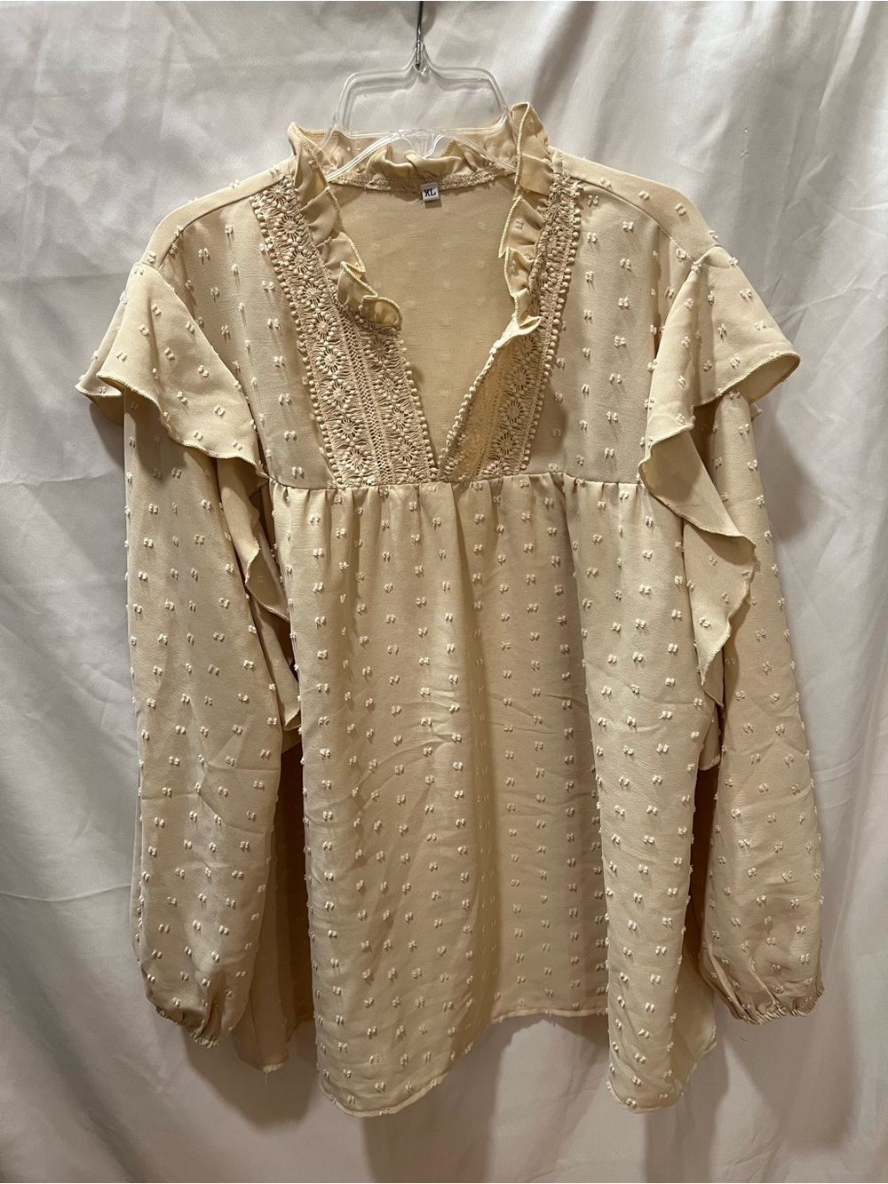 Cream Ruffle Swiss Dot Blouse